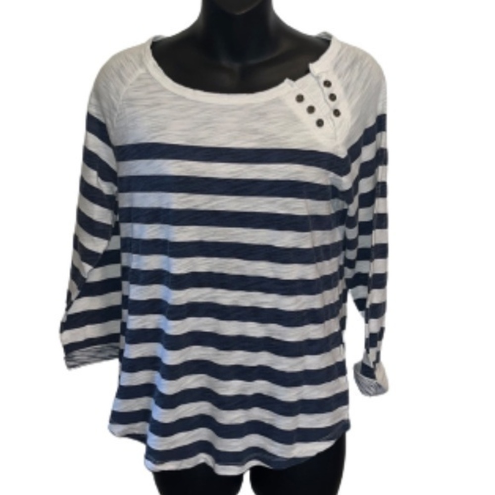 Lucky Brand blue/white striped top with button accents size M